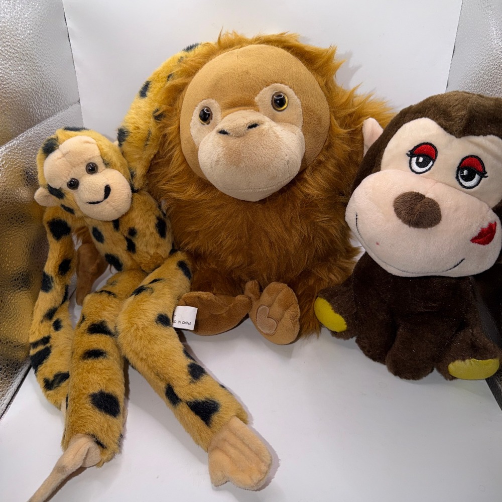 Unbranded Mixed Lot 3 Monkey Plush Stuffed Animals Jungle Safari Animal Lover